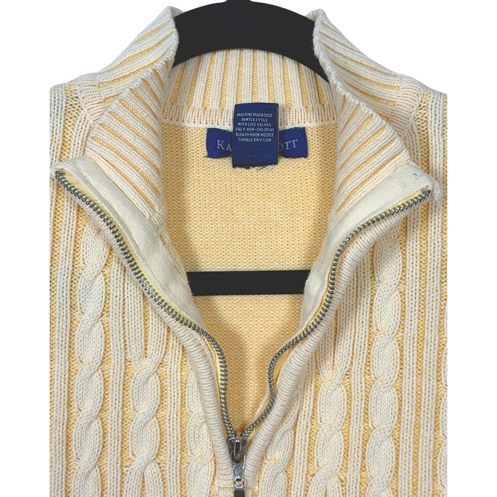 Karen Scott Pale Yellow Cable Knit Quarter Zip Sweater Mock Neck Women Medium - Picture 2 of 5